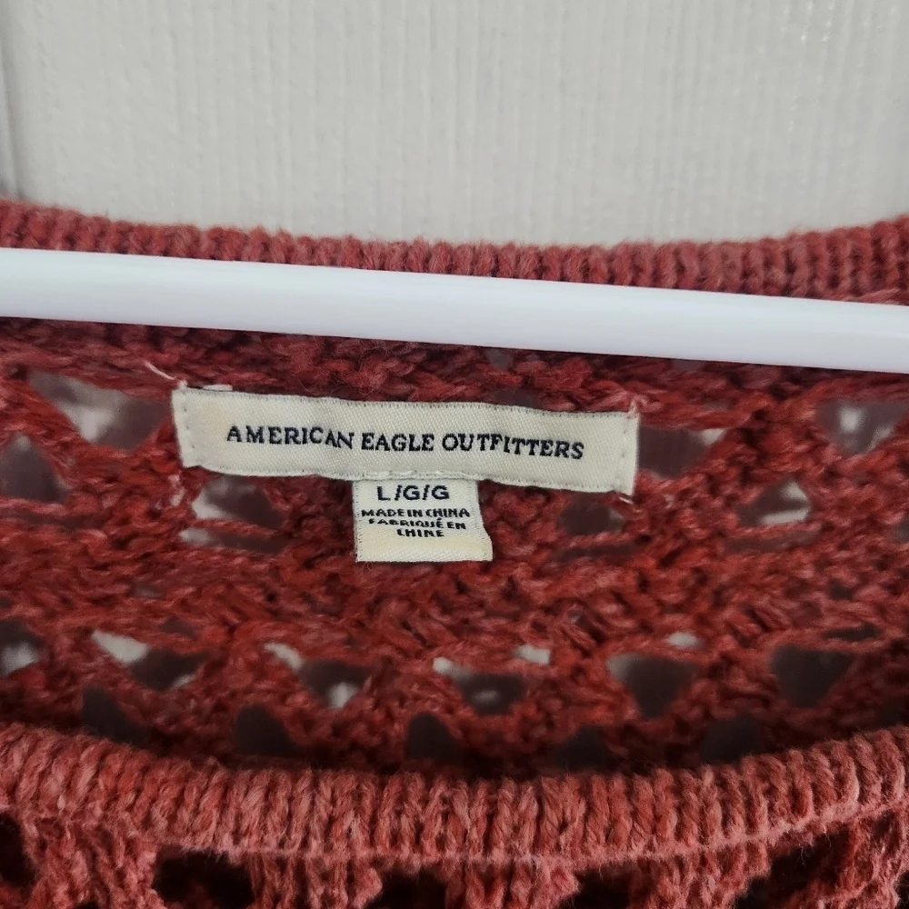 Vintage American Eagle open knit burnt orange sweater 90s y2k cotton stretch LG